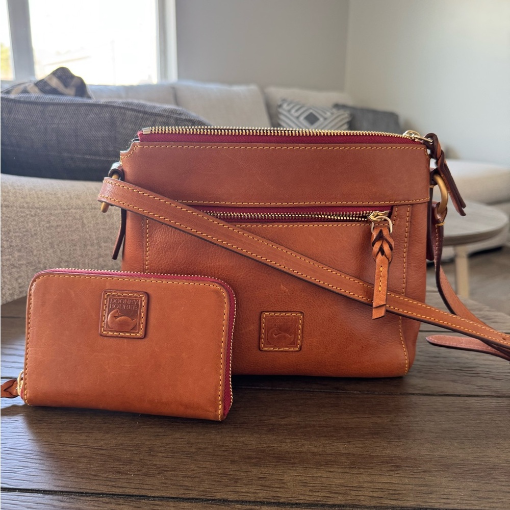 Dooney and Bourke Brown Leather Crossbody Bag with Adjustable Strap
